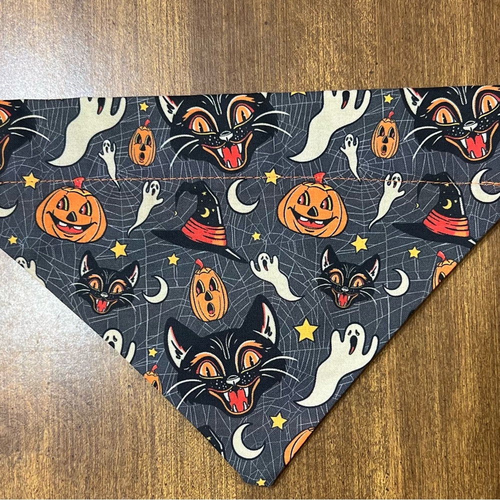 Handmade Halloween Cat and Ghost Bandana